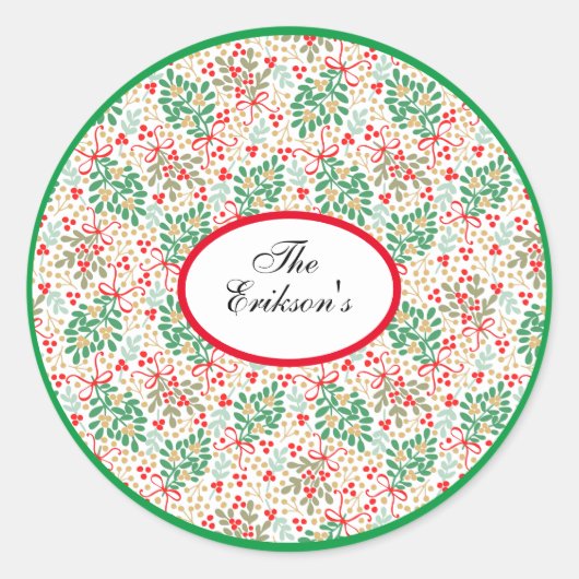 Sticker Rond Festif Des Verts De Noël Et Des Baies Saintes (Devant)