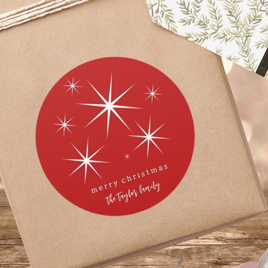 Sticker Rond Festif Élégant Moderne Étoiles de Noël