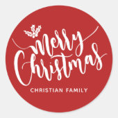 Sticker Rond Festif Joyeux Noël personnalisé Rouge (Devant)