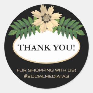 Sticker Rond Festif Moderne Floral Décor Crème Noir