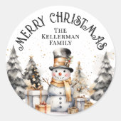 Sticker Rond Festif noir blanc hiver Joyeux Noël (Devant)