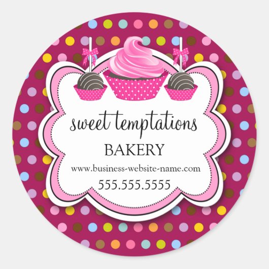 Sticker Rond Festif Pois Cupcake Cake Pops Boulangerie Seals (Devant)