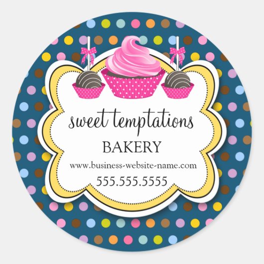 Sticker Rond Festif Pois Cupcake Cake Pops Boulangerie Seals (Devant)