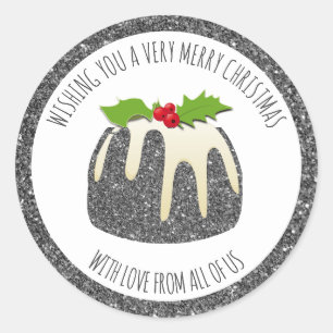 Sticker Rond Festif Pudding PARTIES SCINTILLANT Argent SPARKLE