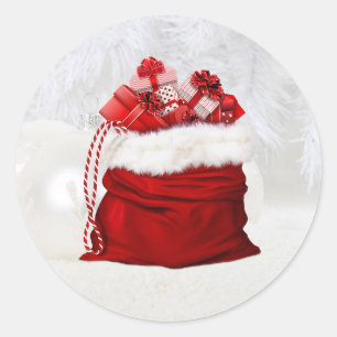 Sticker Rond Festif rouge et blanc cadeaux de Noël