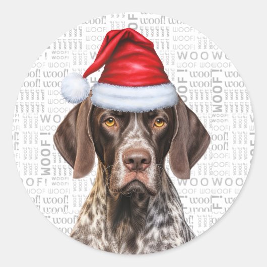 Sticker Rond Festif Shorthair Pointer Woof Word Art Noël (Devant)