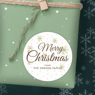 Sticker Rond Festif Snowflakes Joyeux Script de Noël