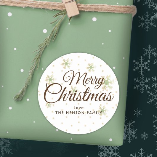 Sticker Rond Festif Snowflakes Joyeux Script de Noël