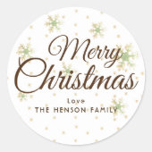 Sticker Rond Festif Snowflakes Joyeux Script de Noël (Devant)