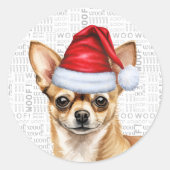 Sticker Rond Festif Tan Chihuahua Chien sur Woof Art Christmas (Devant)