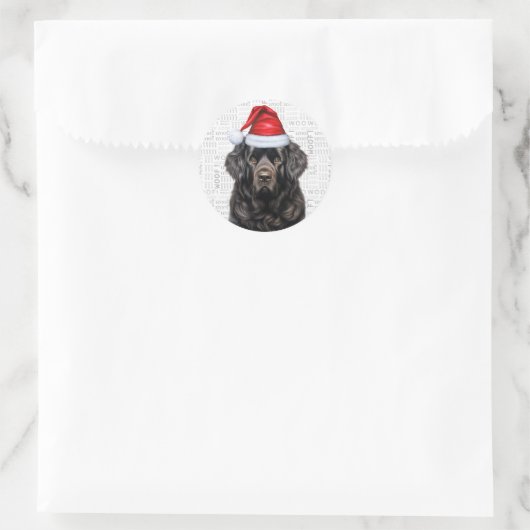 Sticker Rond Festif Terre-Neuve Woof Word Art Noël (Sac)