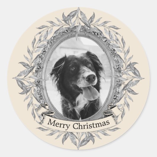 Sticker Rond Festif vacances Silver Grey Feuilles Wreath Photo (Devant)