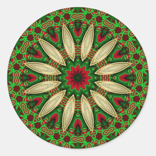 Sticker Rond Festif Vacances Vert Rouge Or géométrique Mandala (Devant)