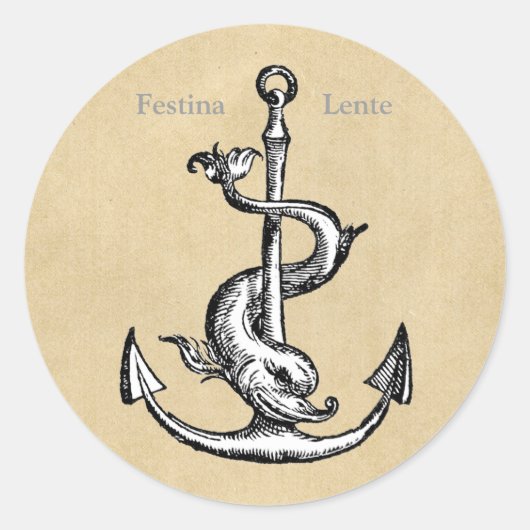 Sticker Rond Festina Lente Ancre et dauphin (Devant)