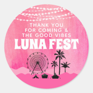 Sticker Rond Festival de musique rose Merci