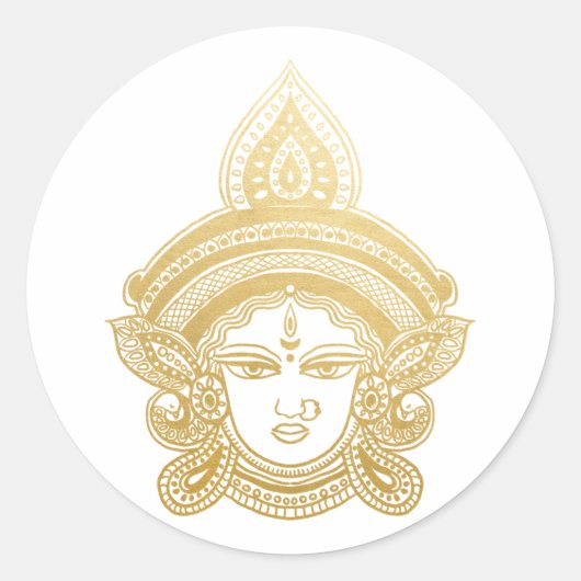 Sticker Rond Festival indien Durga Maa Hindu God Gold (Devant)
