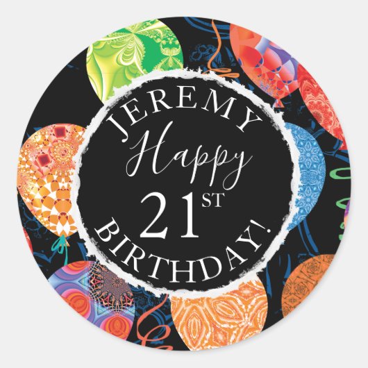 Sticker Rond Festive 21st Birthday Balloons Ajouter nom et âge (Devant)