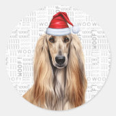 Sticker Rond Festive Afghan Hound Dog Woof Word Art Christmas (Devant)