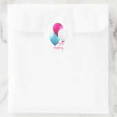 Sticker Rond Festive Bleu rose et Ballons blancs Joyeux anniver (Sac)