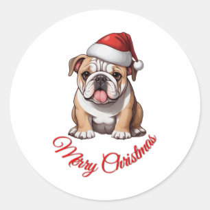 Sticker Rond Festive Bulldog Joyeux T-shirt classique de Noël