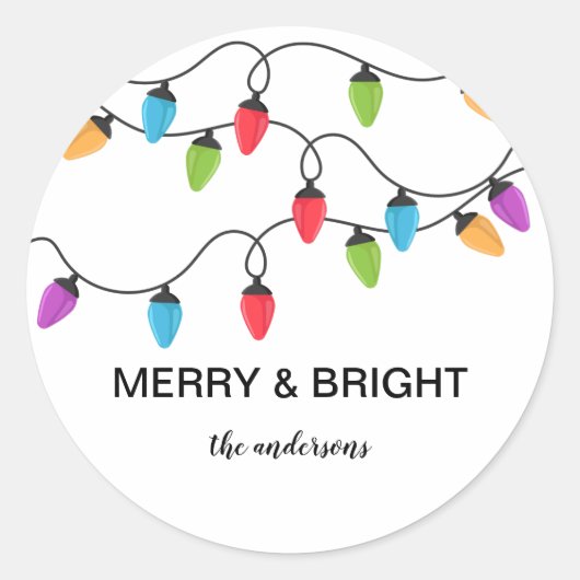 Sticker Rond Festive Christmas String Lights Personalized (Devant)