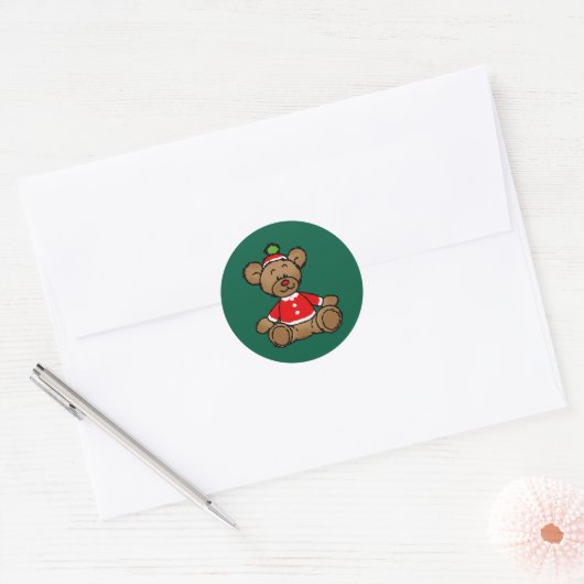 Sticker Rond Festive Christmas Teddy Bear Design (Enveloppe)