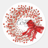 Sticker Rond Festive Classic Red Berry Wreath Merry Christmas (Devant)