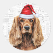 Sticker Rond Festive Cocker Spaniel Dog on Woof Art Christmas (Devant)