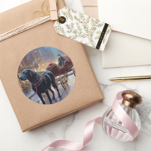 Sticker Rond Festive de Noël au Labrador noir (Cadeaux)