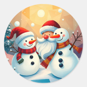 Sticker Rond Festive des neigeurs et Père Noël