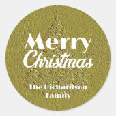Sticker Rond Festive Elégant Or Embossé Arbre de Noël (Devant)
