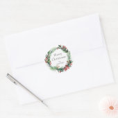 Sticker Rond Festive Festive Berry Wreath avec nom (Enveloppe)