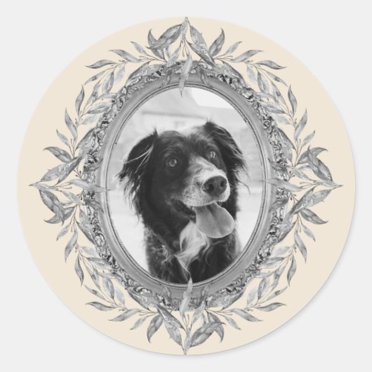 Sticker Rond Festive Fête Silver Feuilles Wreath Photo (Devant)