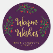 Sticker Rond Festive Foliage Chaleureux Moutons Violet Vacances (Devant)