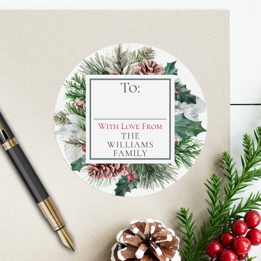 Sticker Rond Festive Foliage Festive Floral à / de l'étiquette