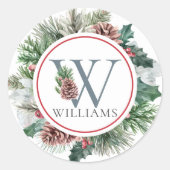 Sticker Rond Festive Foliage vacances Floral Monogramme initial (Devant)