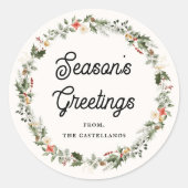 Sticker Rond Festive Foliage Wreath Holiday (Devant)