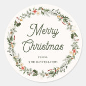 Sticker Rond Festive Foliage Wreath Holiday (Devant)