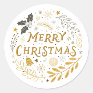 Sticker Rond Festive Gold Joyeux Noël