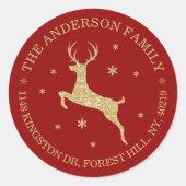 Sticker Rond Festive Gold Parties scintillant Reindeer Adresse (Devant)