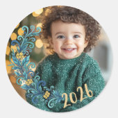 Sticker Rond Festive Green Dated Photo Noël (Devant)