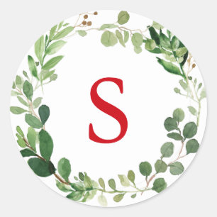 Sticker Rond Festive Hiver Verdure Monogramme Vacances Botaniqu