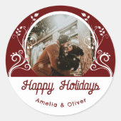 Sticker Rond Festive Joyeuses Foliage Couple Rouge Photo (Devant)