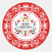 Sticker Rond Festive Joyeux Noël Wreath & White Crown Frame (Devant)