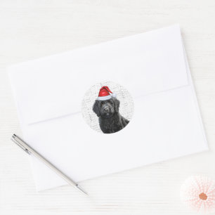 Sticker Rond Festive Labradoodle avec Woof Word Art Noël
