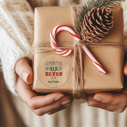 Sticker Rond Festive Meme "Six Seven" 6 7 Xmas Kraft