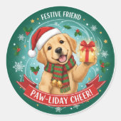 Sticker Rond Festive Paws & Holiday JoySticker (Devant)