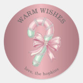 Sticker Rond Festive Pink and Green Glitter Shiny Candy Cane (Devant)