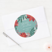 Sticker Rond Festive Poinsettia Fleurs Noël (Enveloppe)