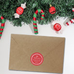Sticker Rond Festive Red & White Adresse de retour personnalisé<br><div class="desc">Ajoutez votre adresse de retour avec facilité ce Noël avec ces autocollants simples mais très tendance. Le design est facile à personnaliser avec votre nom,  adresse et message de vacances.</div>